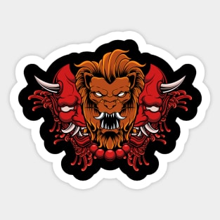 LION WITH HANNYA ONI MASK ILLUSTRATION Sticker